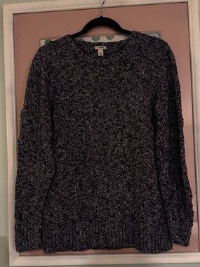 L.L. Bean Marled Black and White Crewneck Sweater